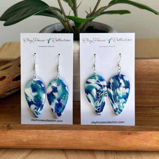 Blue Marble Teardrop Earrings