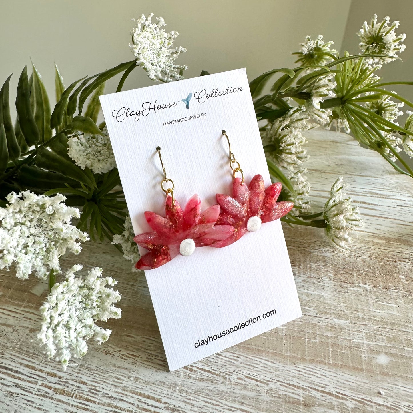Red Half Daisy Clay Earrings
