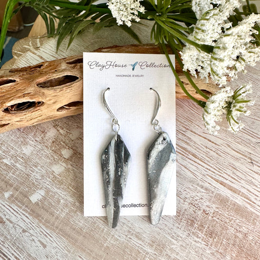 Gray Marble Thin Arrowhead Clay Earrings