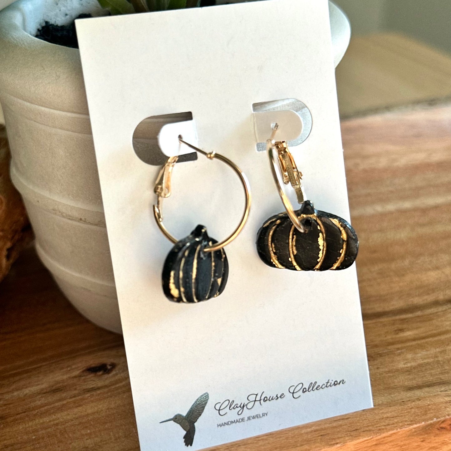 Black Pumpkin Clay Earrings
