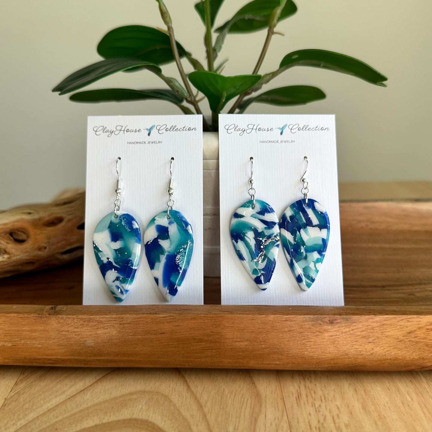 Blue Marble Teardrop Earrings