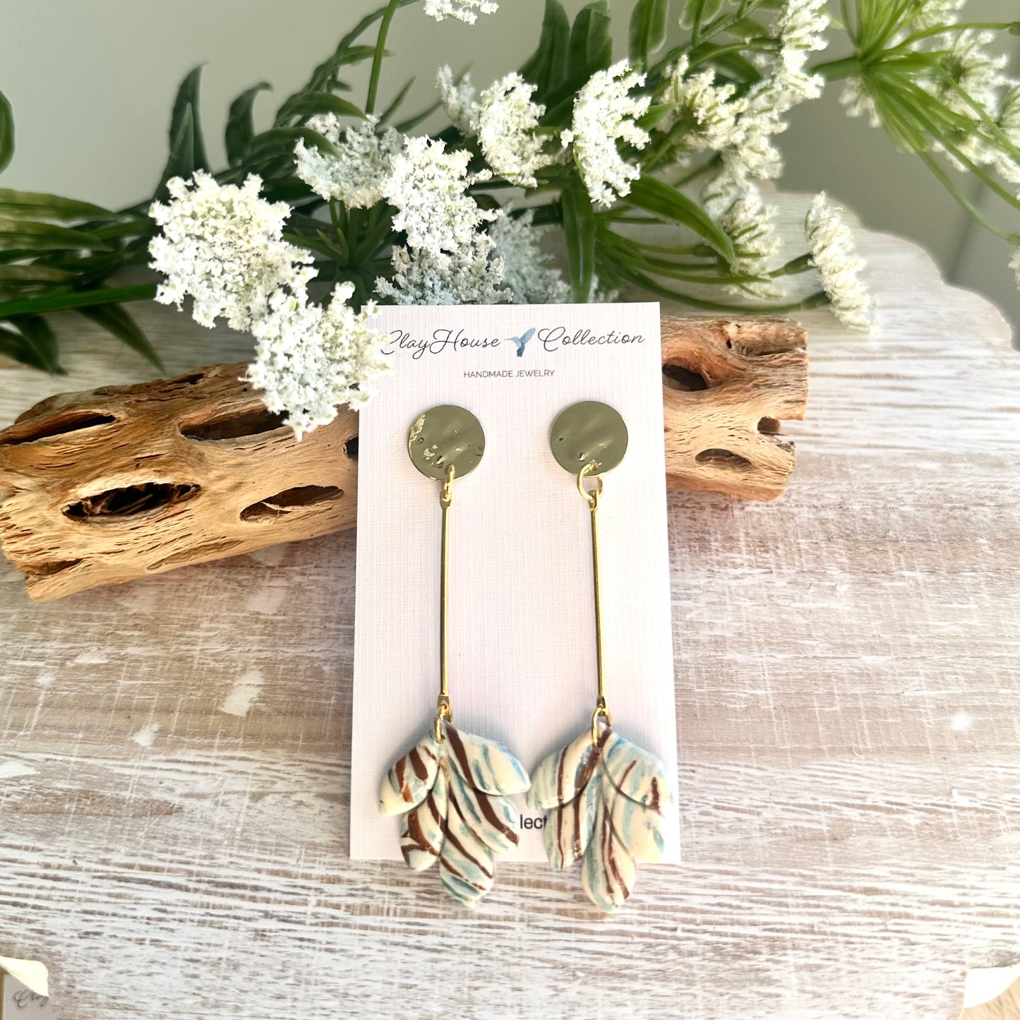 Blue & Brown Multi Dangle Clay Earrings