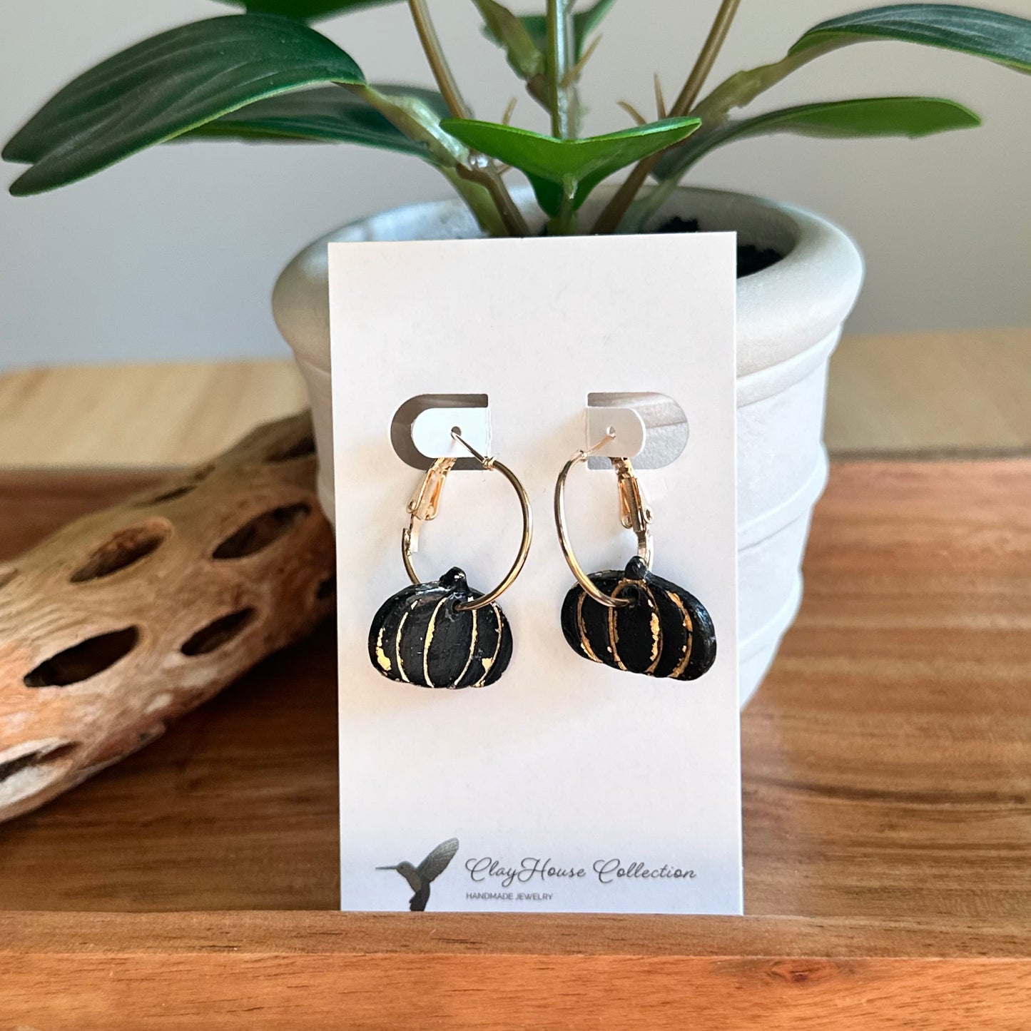 Black Pumpkin Clay Earrings