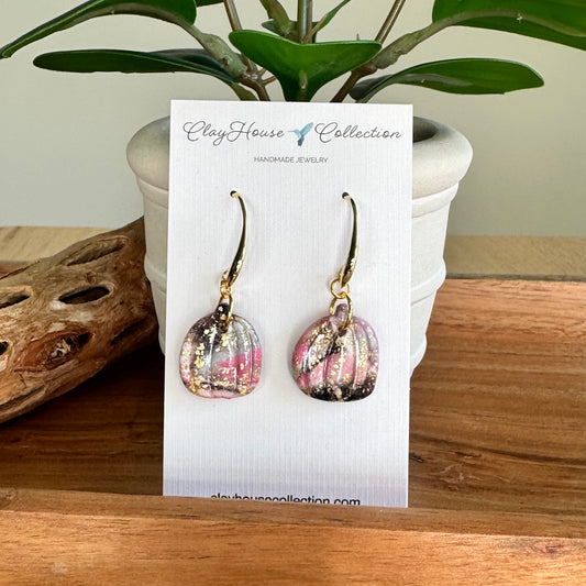 Gray & Pink Marble Pumpkin Earrings