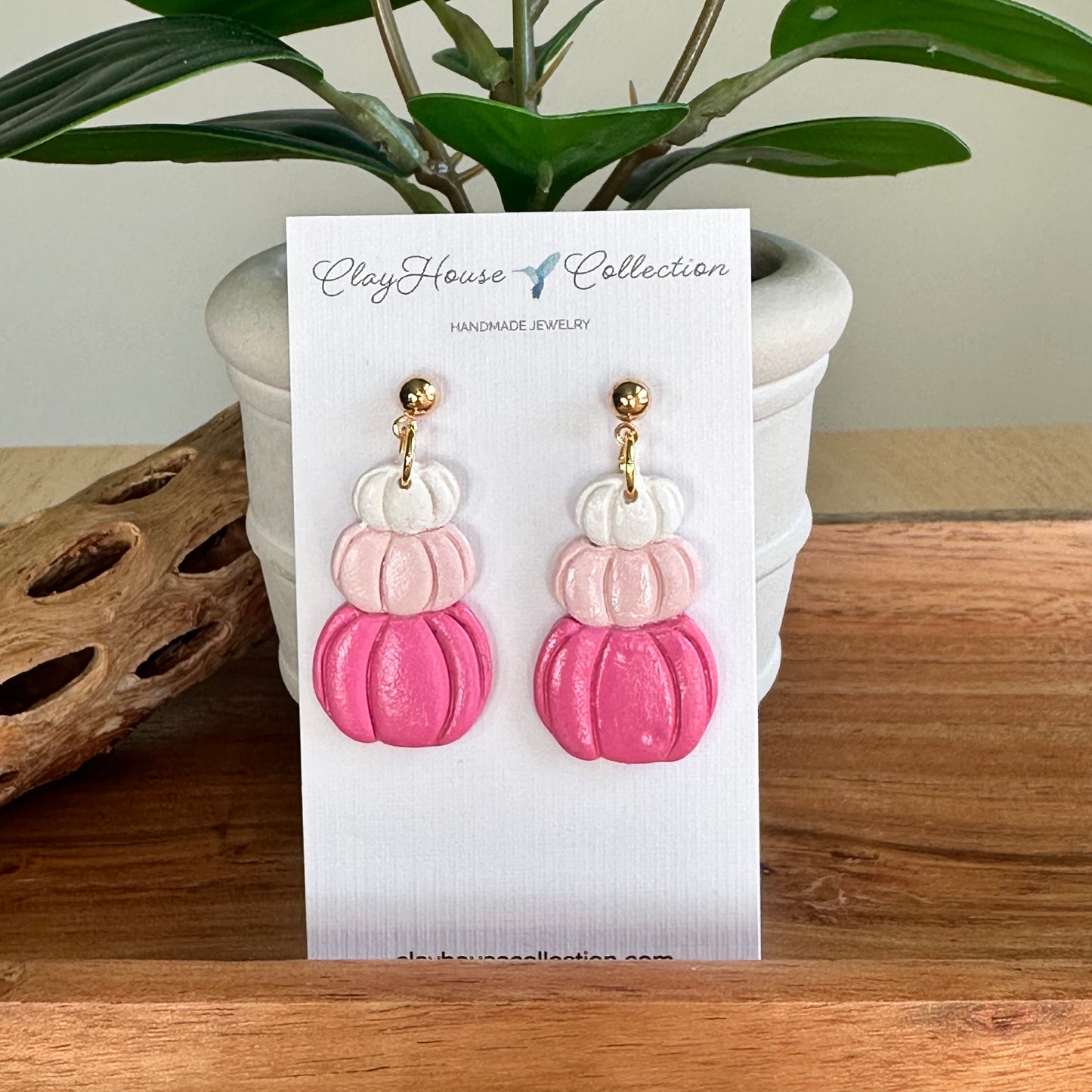 Triple Stacked Pumpkin Clay Earrings