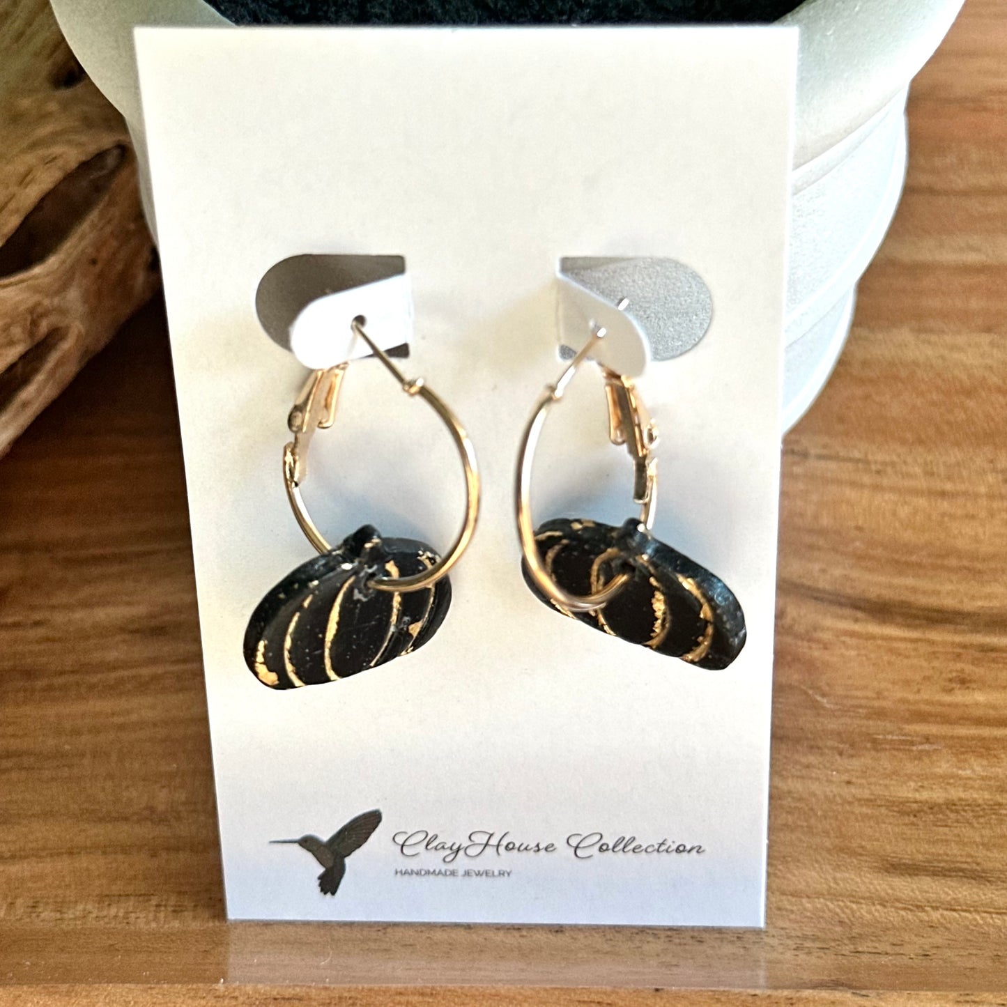 Black Pumpkin Clay Earrings