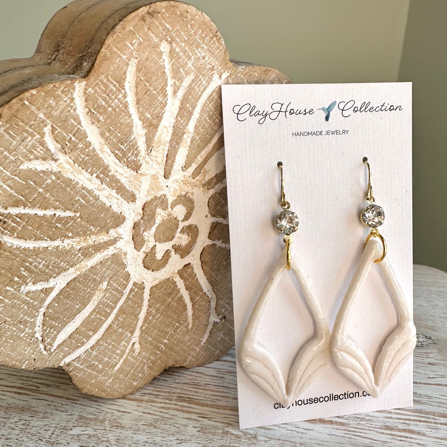 Ivory Teardrop Dangle Clay Earrings