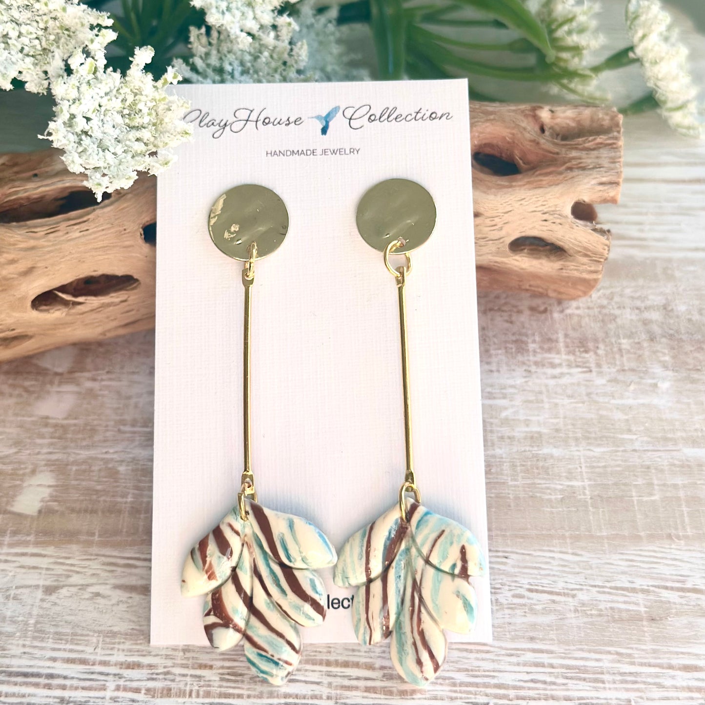 Blue & Brown Multi Dangle Clay Earrings
