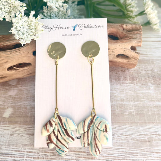 Blue & Brown Multi Dangle Clay Earrings