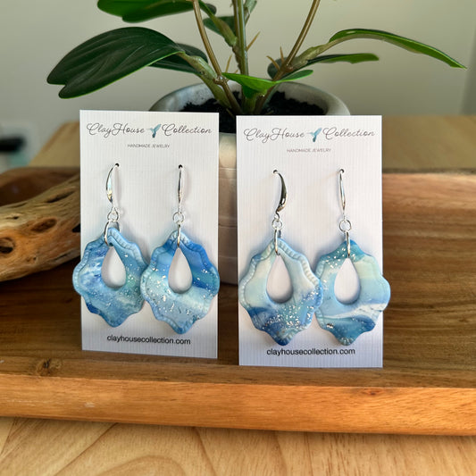Blue Marble Pattern Dangle Clay Earrings
