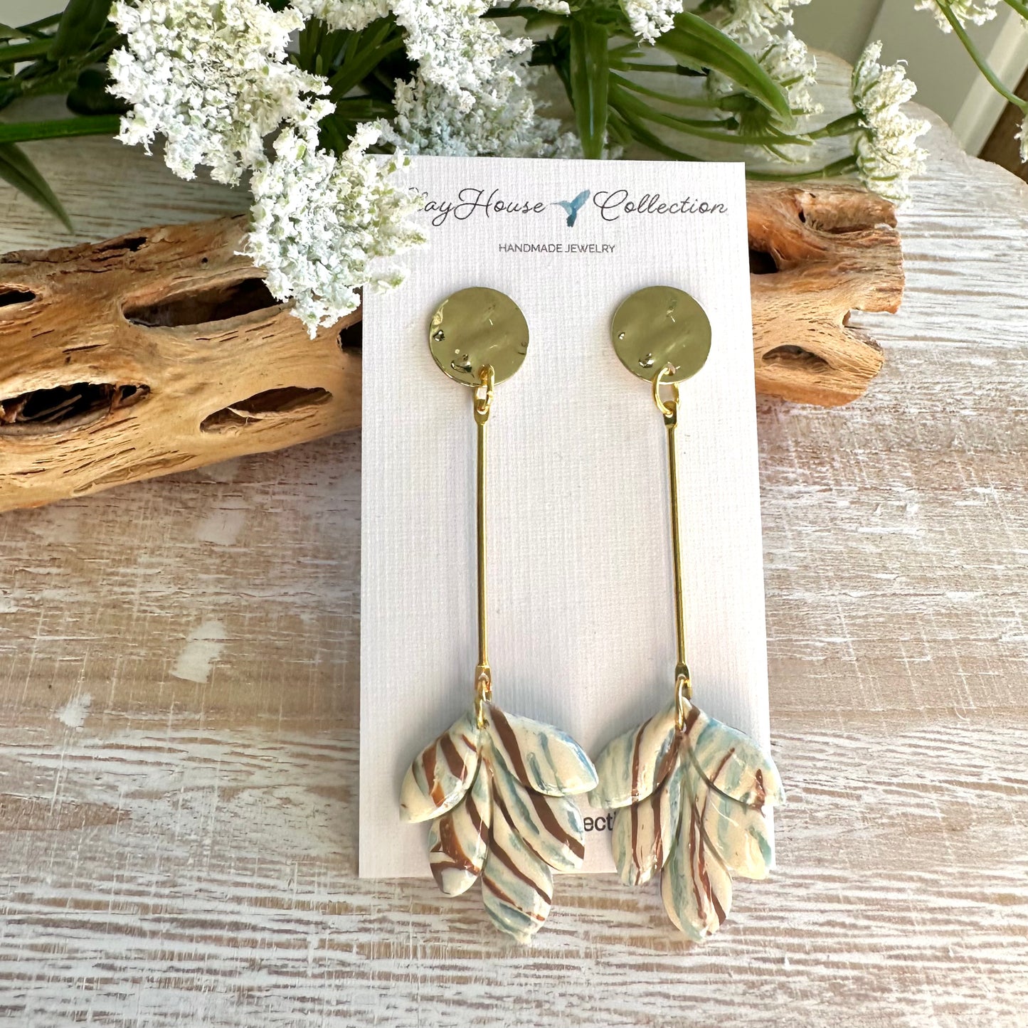 Blue & Brown Multi Dangle Clay Earrings