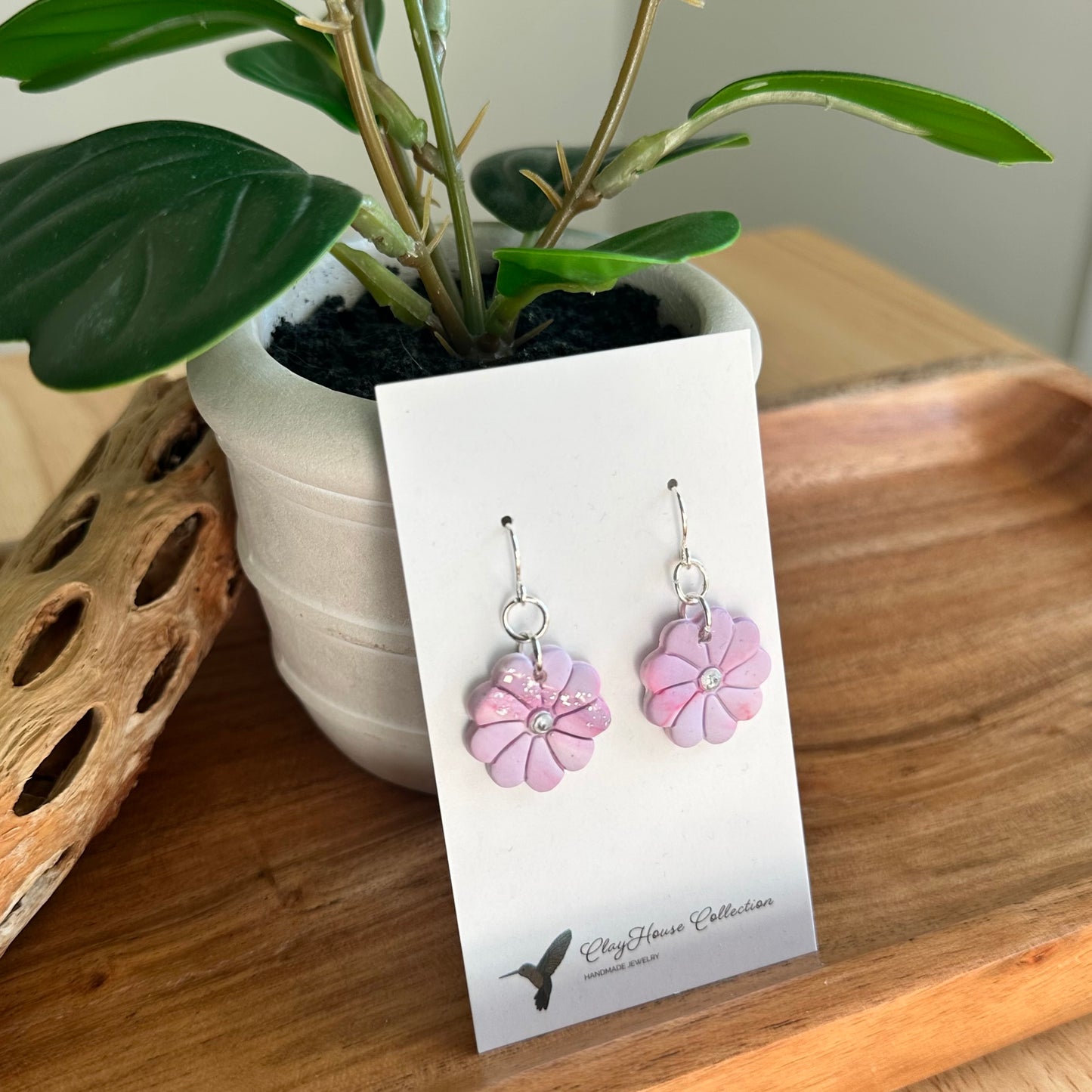 Lavender Marble Clay Flower Earrings