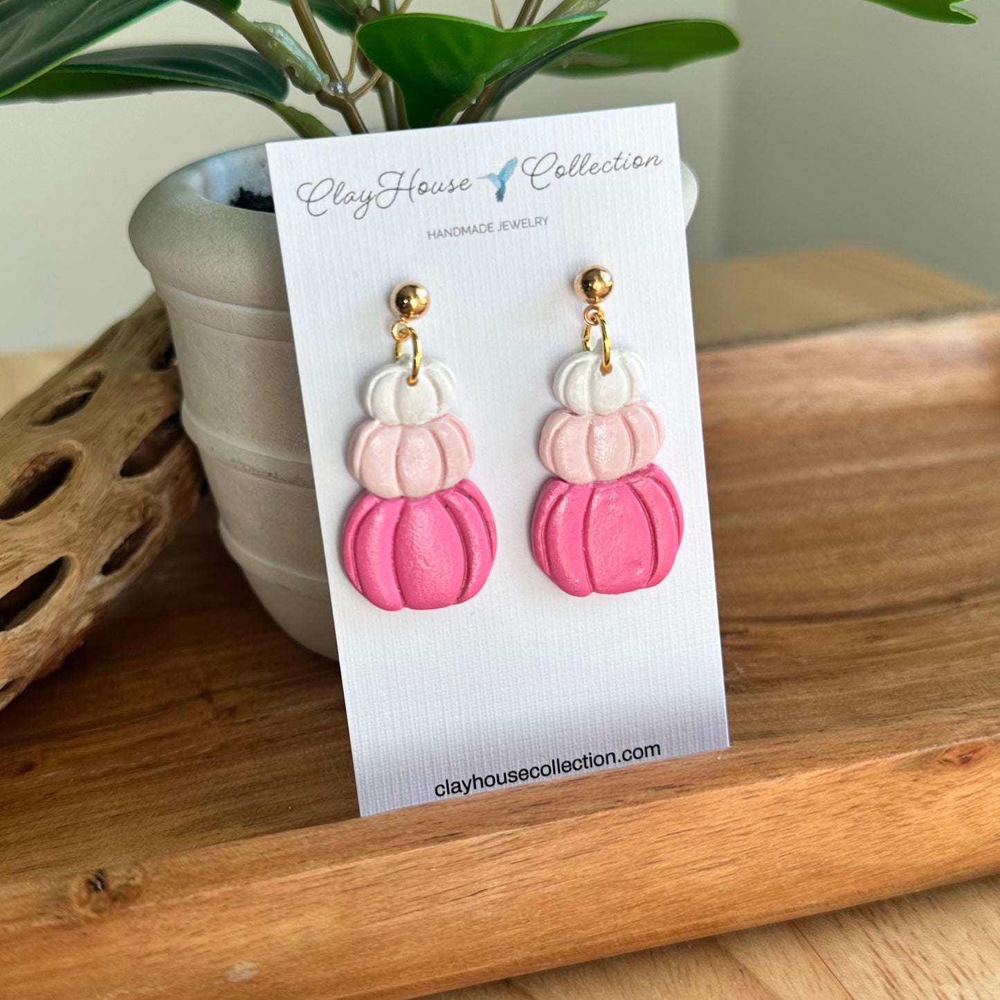 Triple Stacked Pumpkin Clay Earrings
