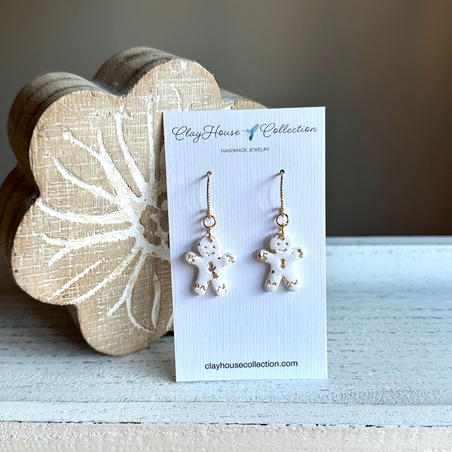 White Gingerbread Man Clay Earrings