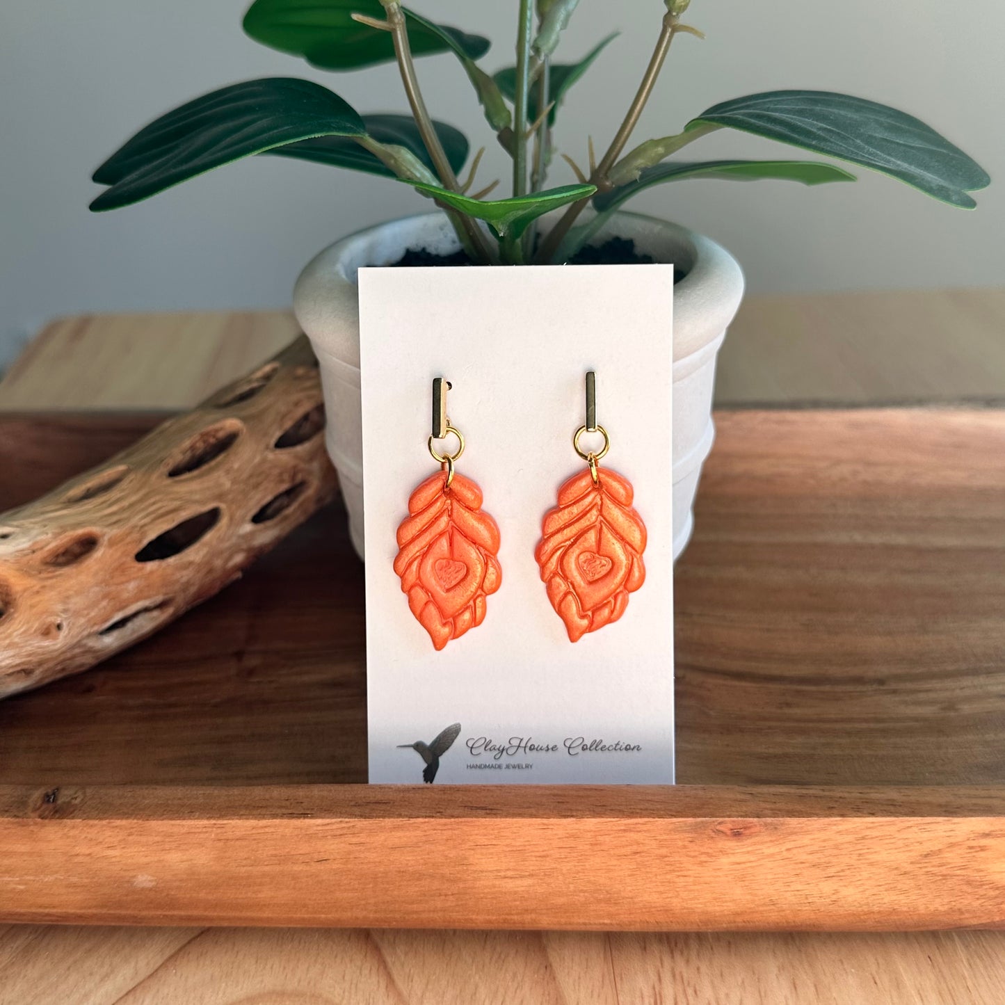 Orange Leaf Drop Earrings