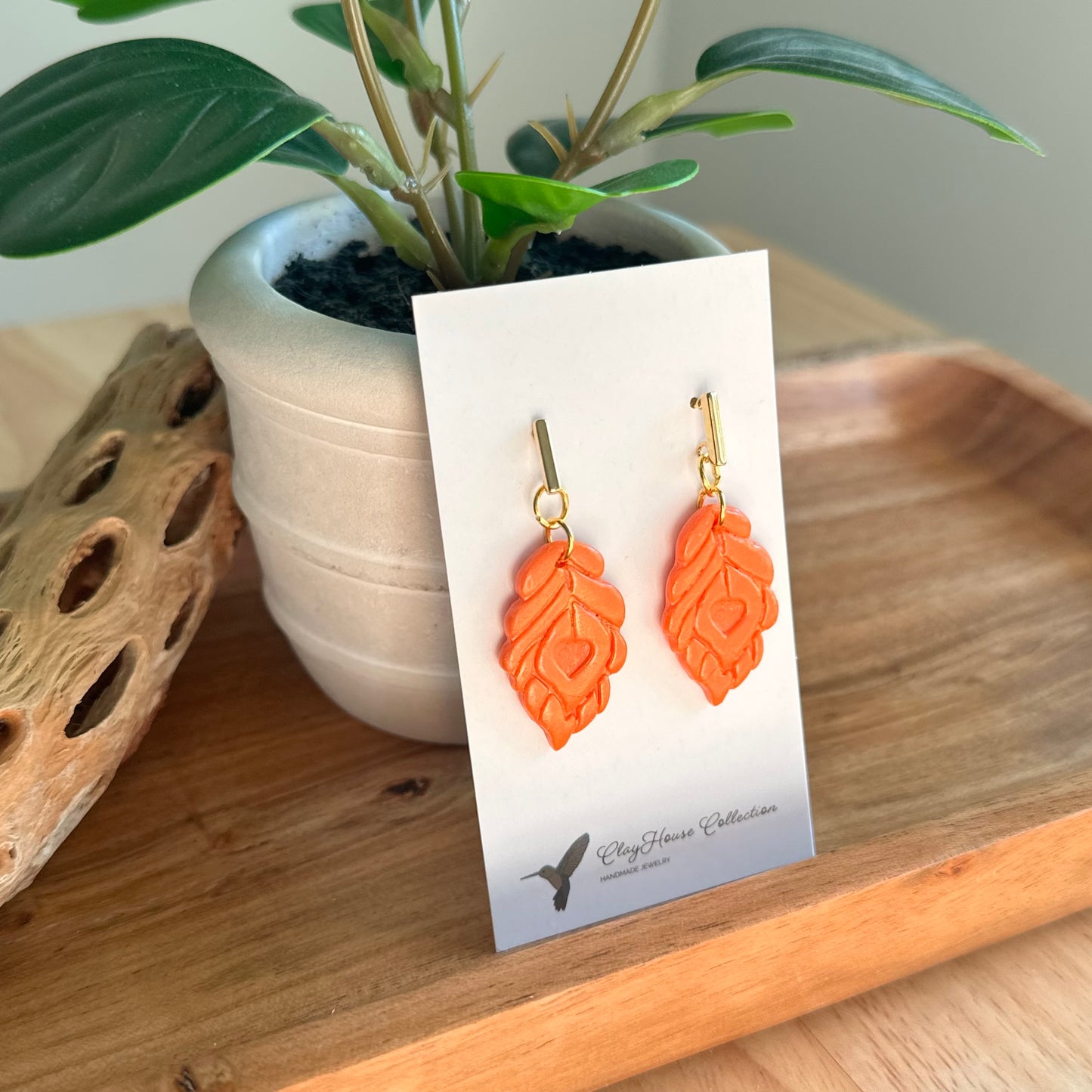 Orange Leaf Drop Earrings