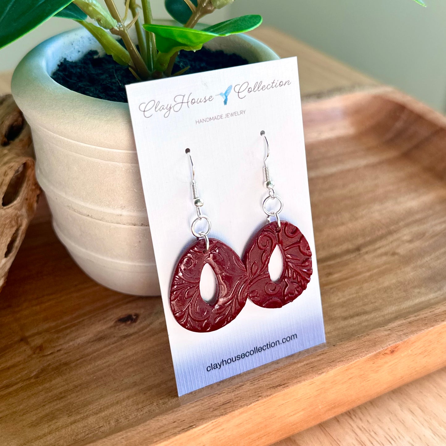 Wine Textured Dangle Earrings