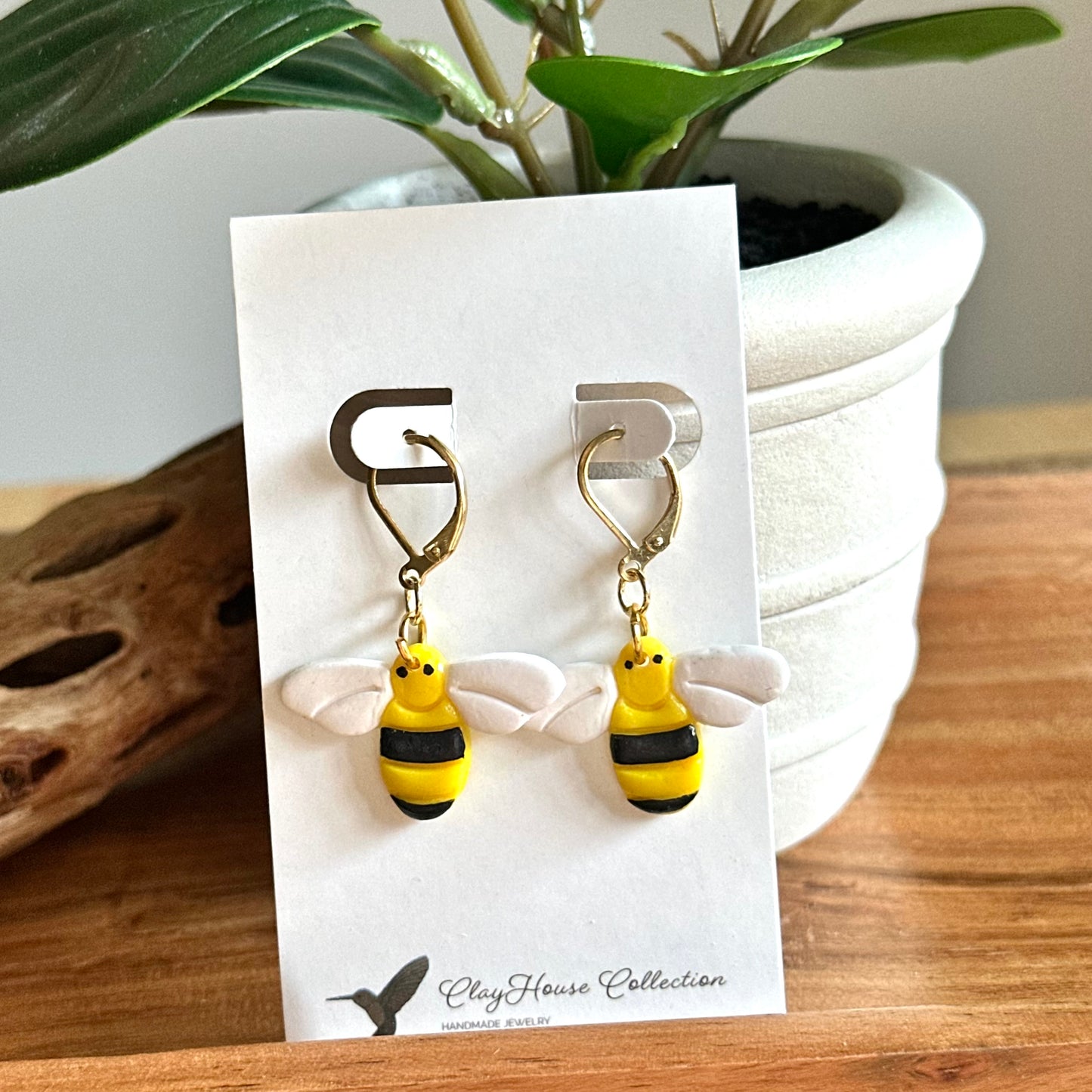 Bumble Bee Drop Clay Earrings