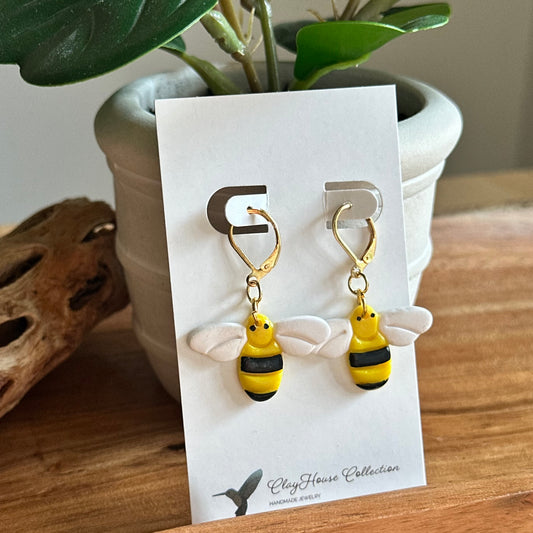 Bumble Bee Drop Clay Earrings