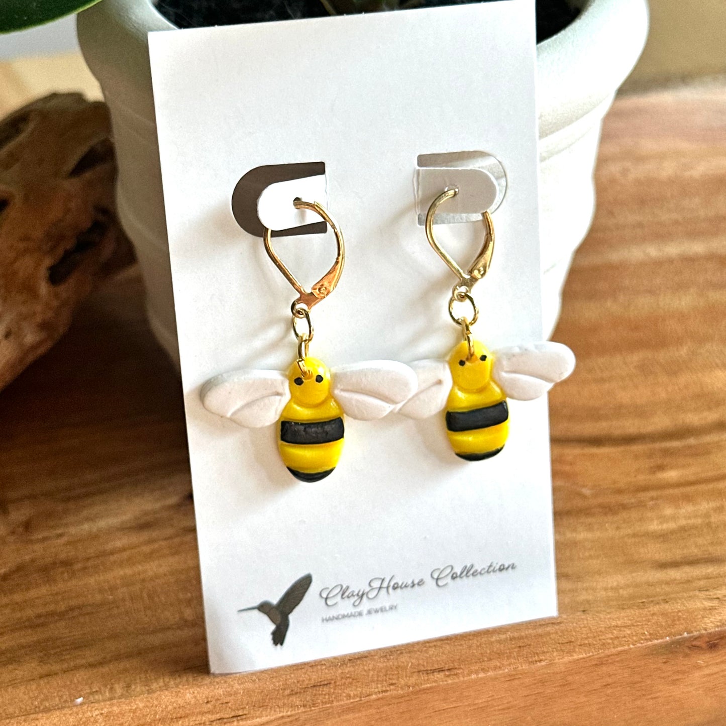 Bumble Bee Drop Clay Earrings