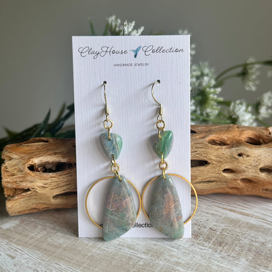 Green Dangle Clay Earrings