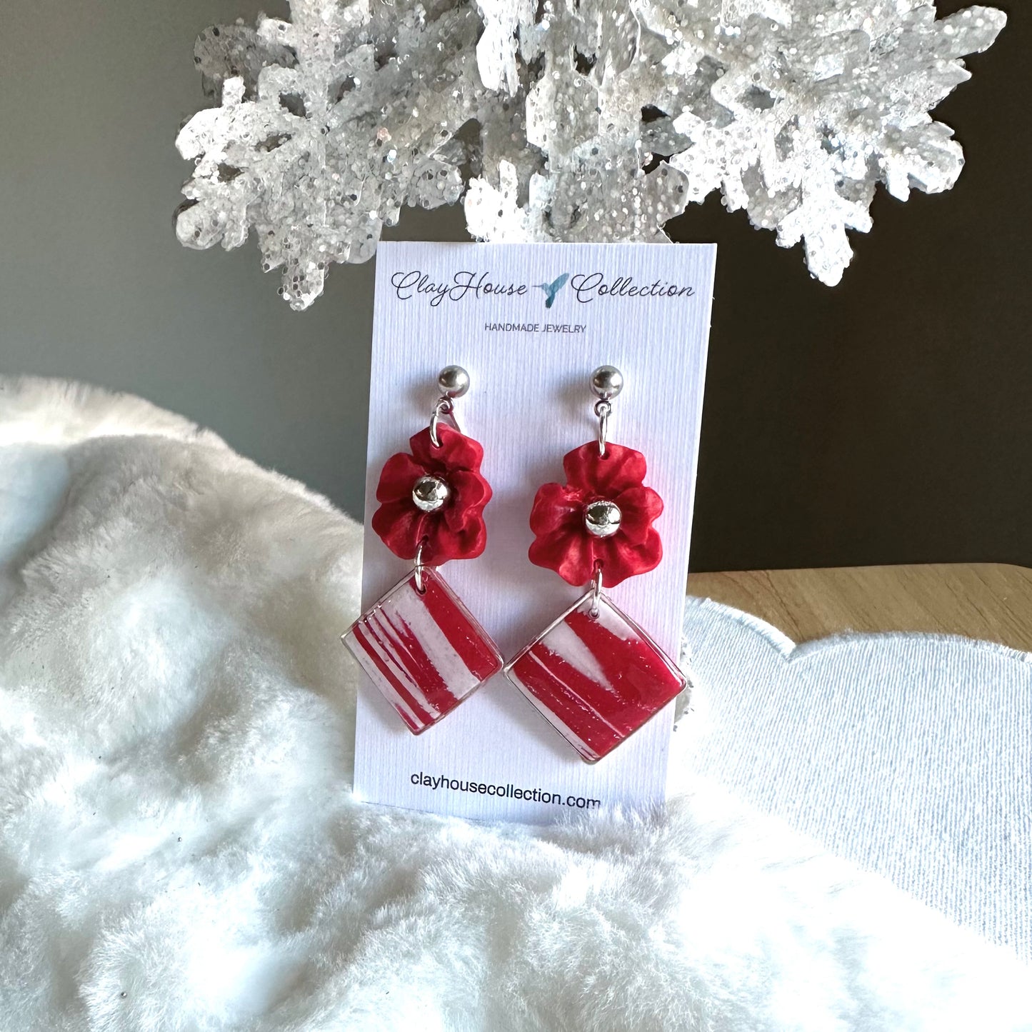 Red Flower Dangle Earrings