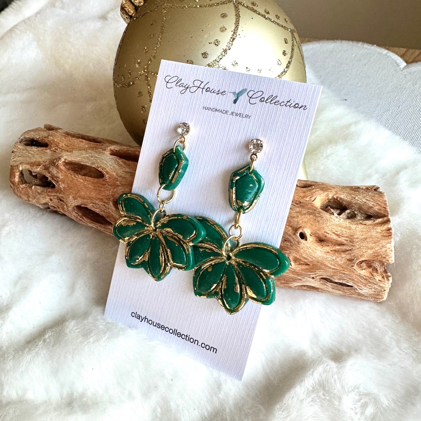 Green and Gold Dangle Earrings
