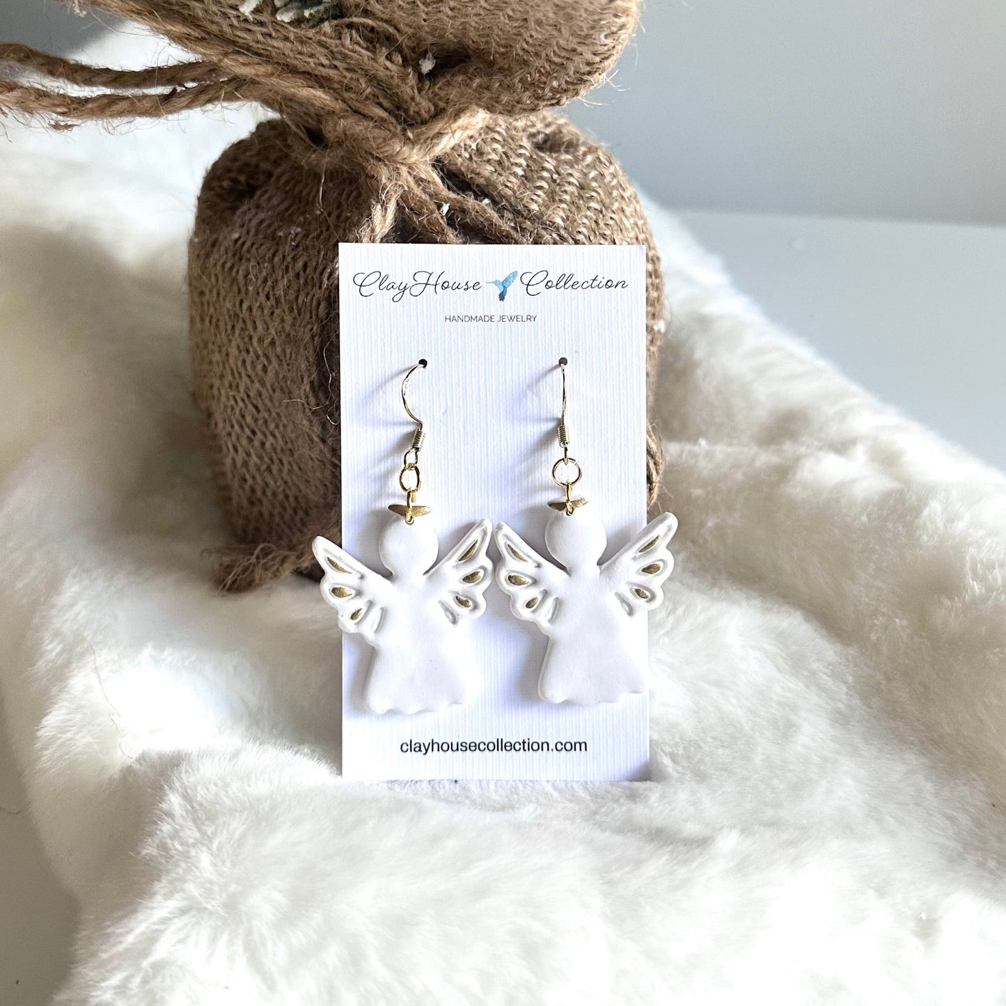 White and Gold Angel Earrings