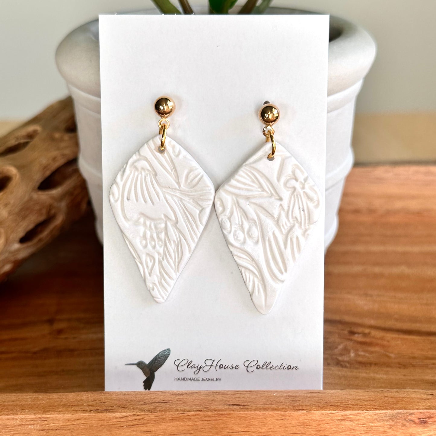 Textured Arrowhead Stud Drop Clay Earrings