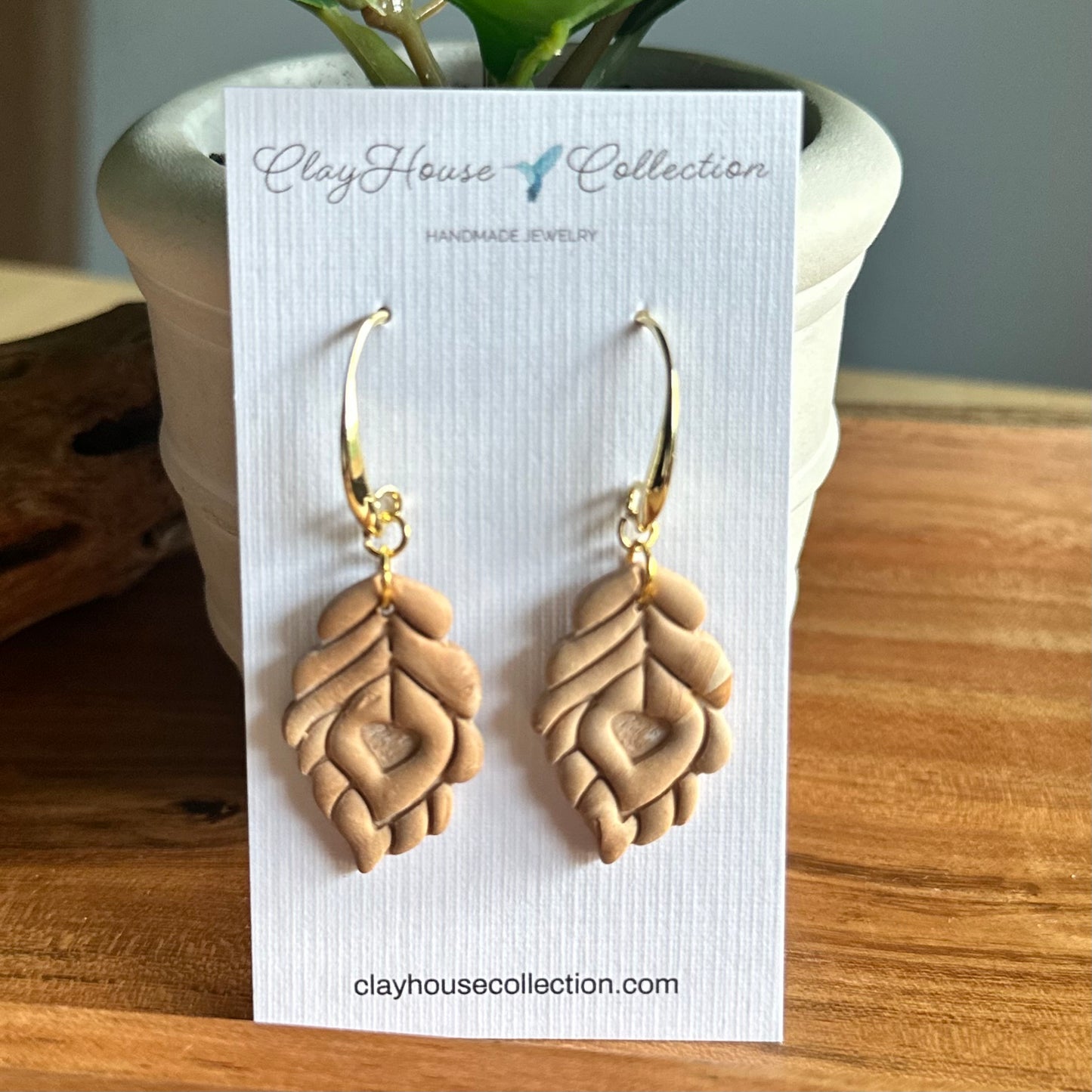 Tan Leaf Clay Earrings