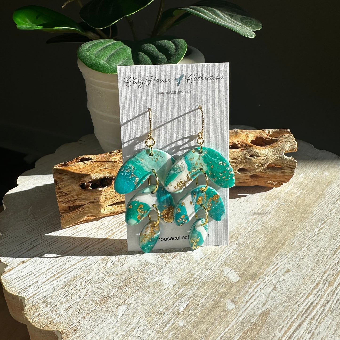 Teal and White Tiered Earrings