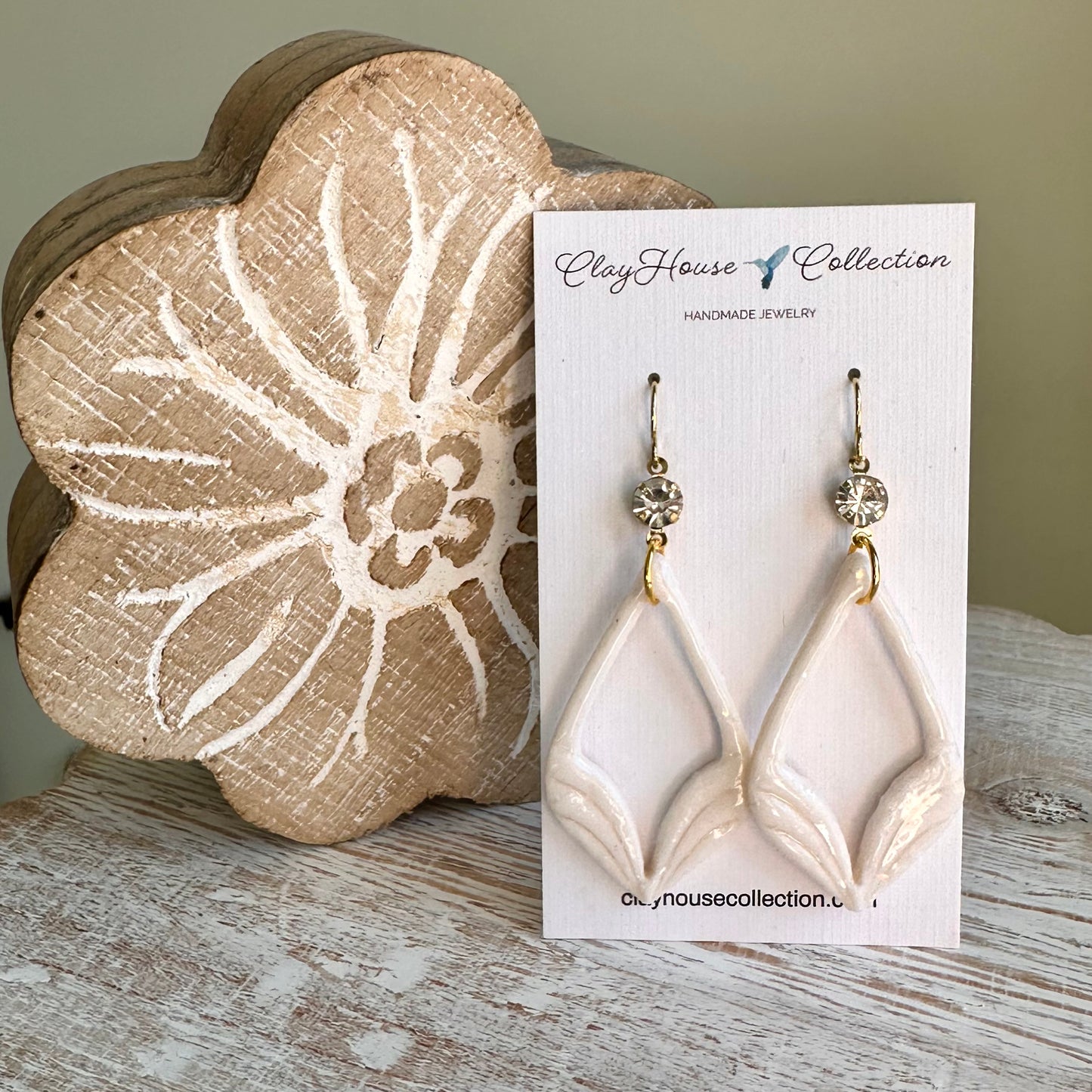 Ivory Teardrop Dangle Clay Earrings