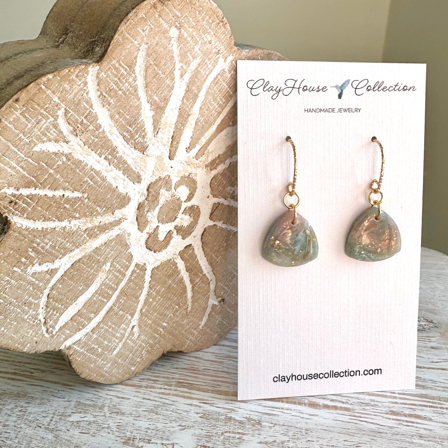 Green Small Triangle Clay Drop Earrings