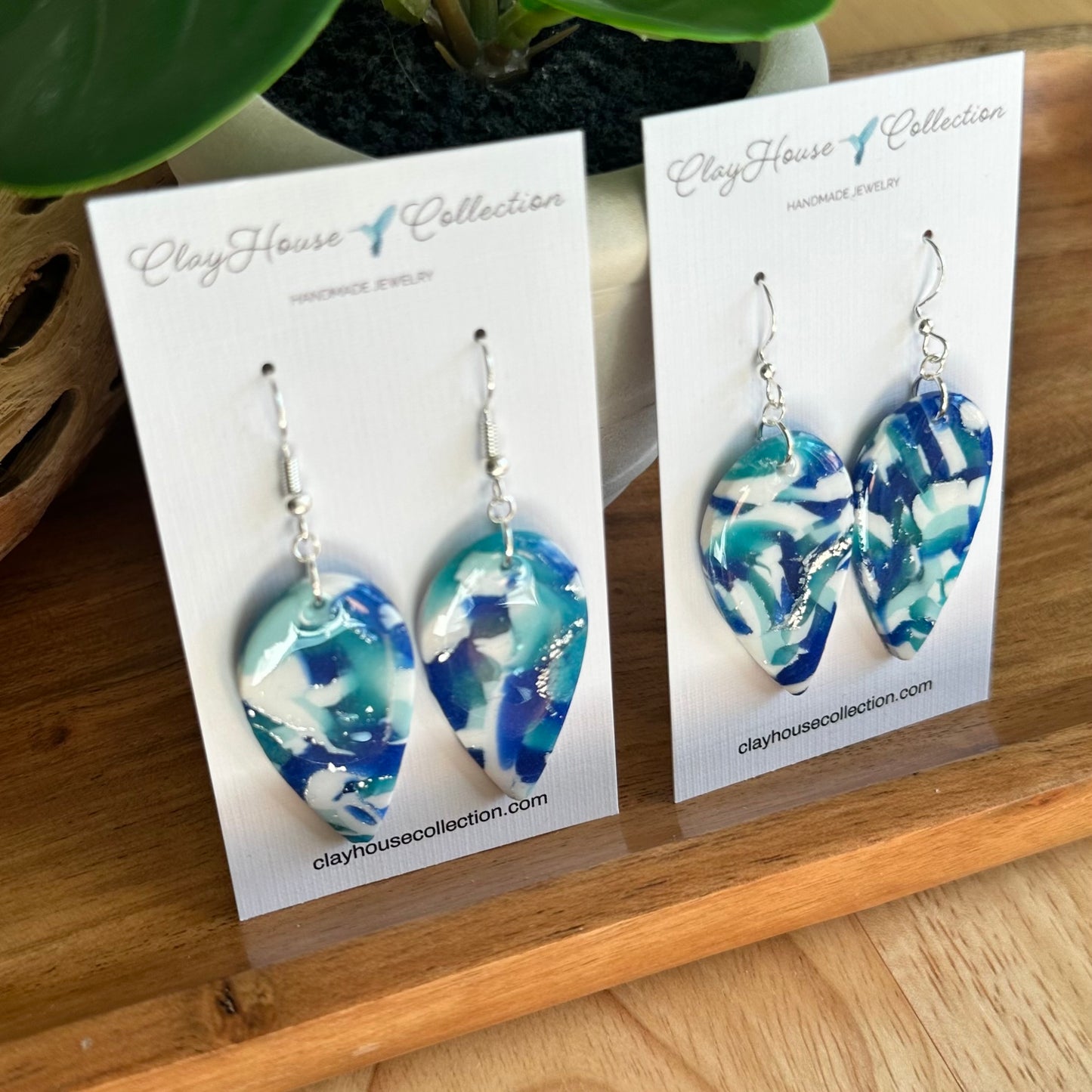 Blue Marble Teardrop Earrings