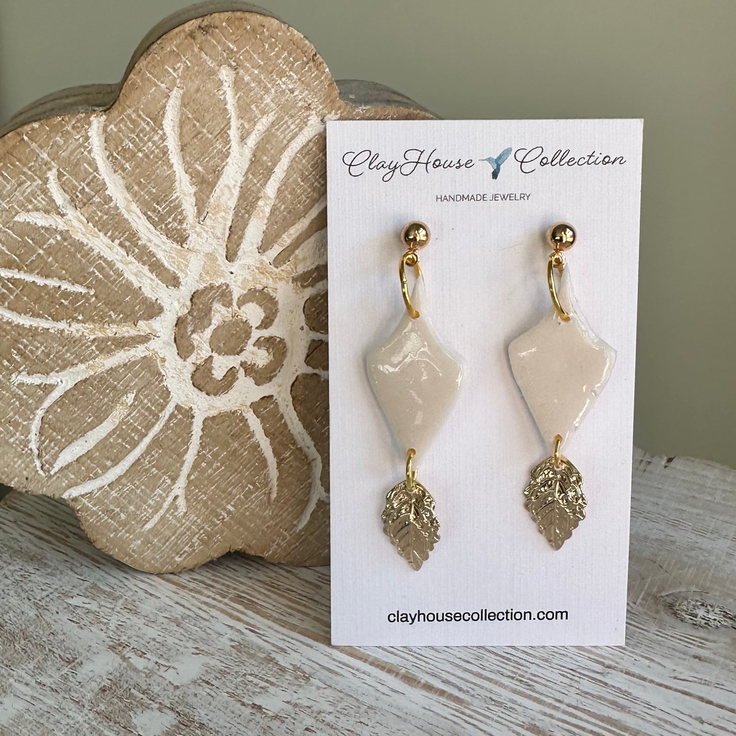 Opal Kite Shaped Feather Clay Earrings