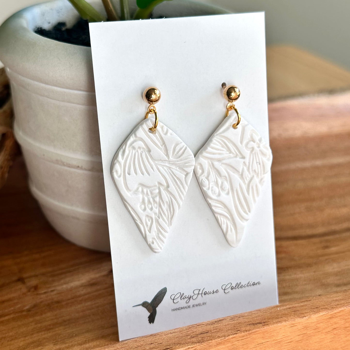 Textured Arrowhead Stud Drop Clay Earrings