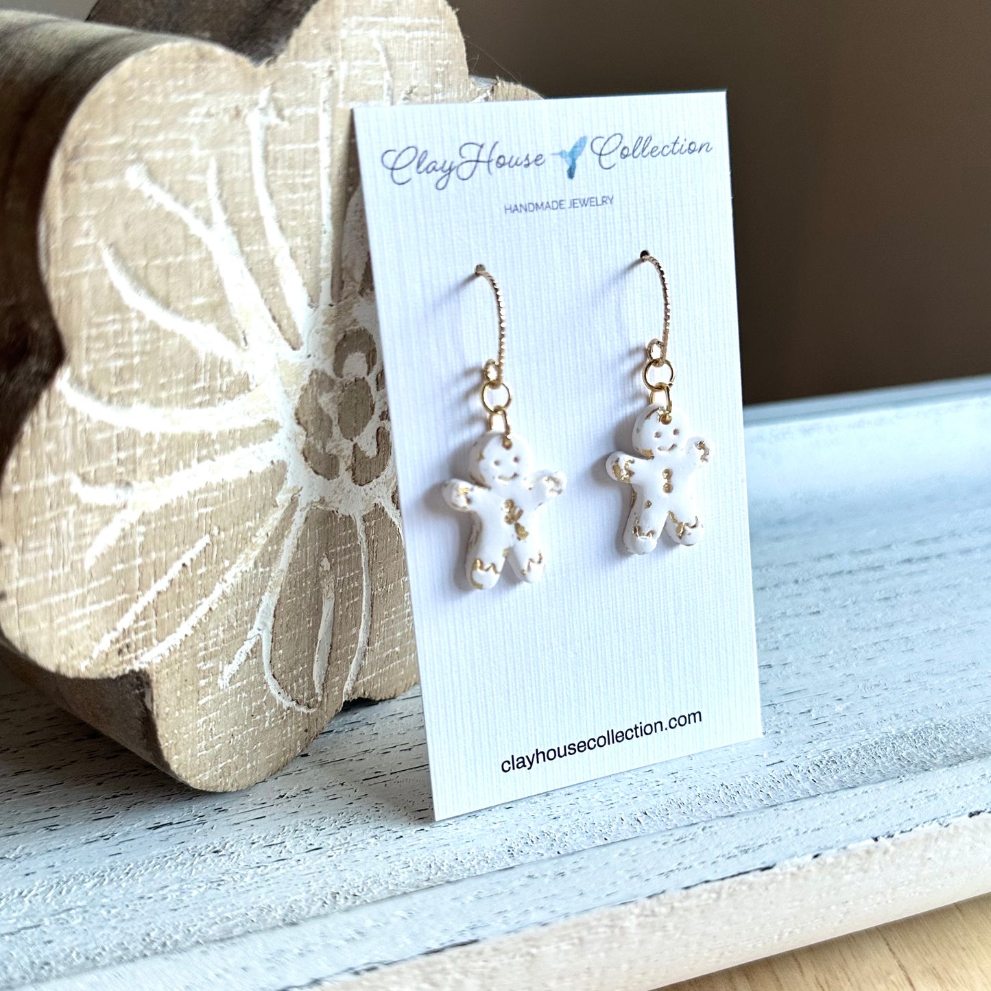 White Gingerbread Man Clay Earrings