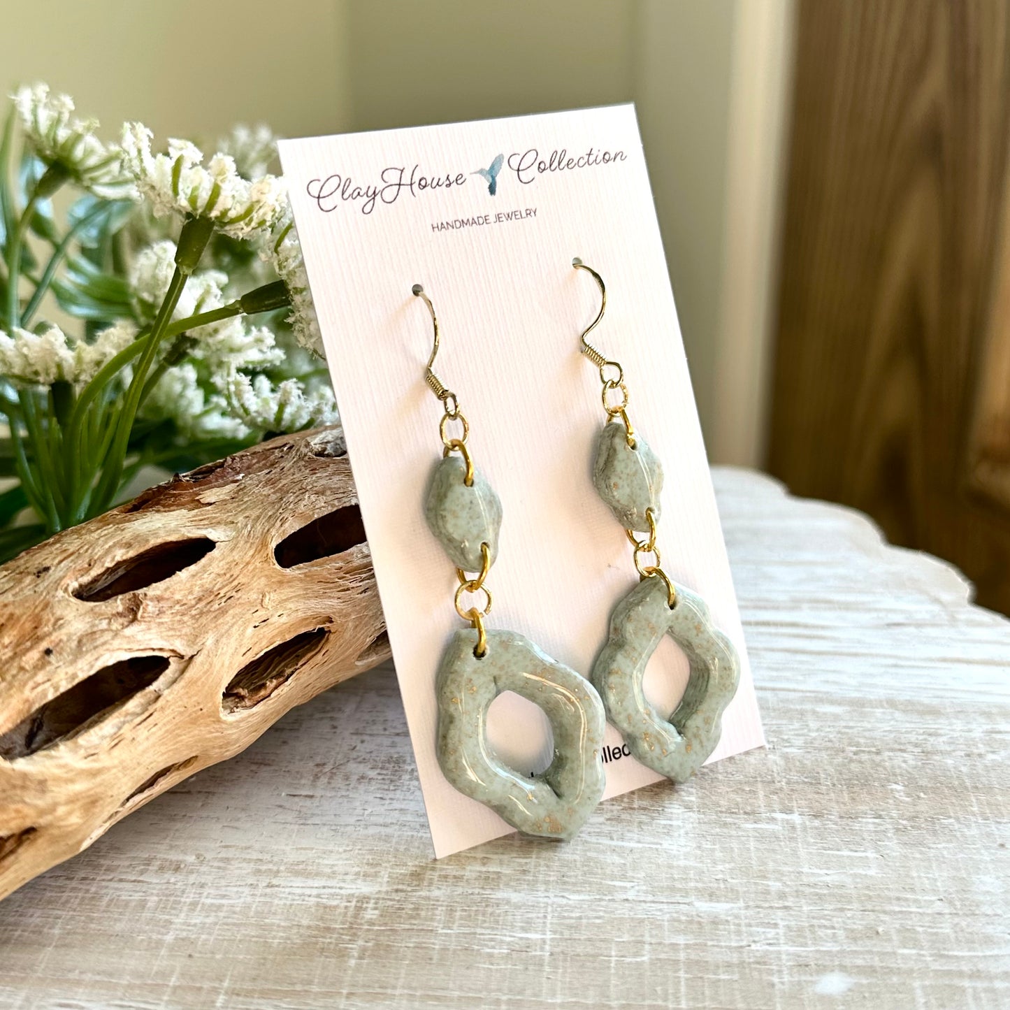 Sage Green Dangle Clay Earrings