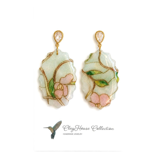 Handmade Polymer Clay Floral Earrings – Magnolia Bloom | Lightweight Gold Dangle Earrings