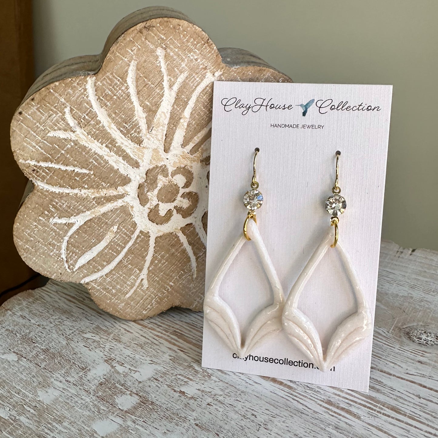 Ivory Teardrop Dangle Clay Earrings