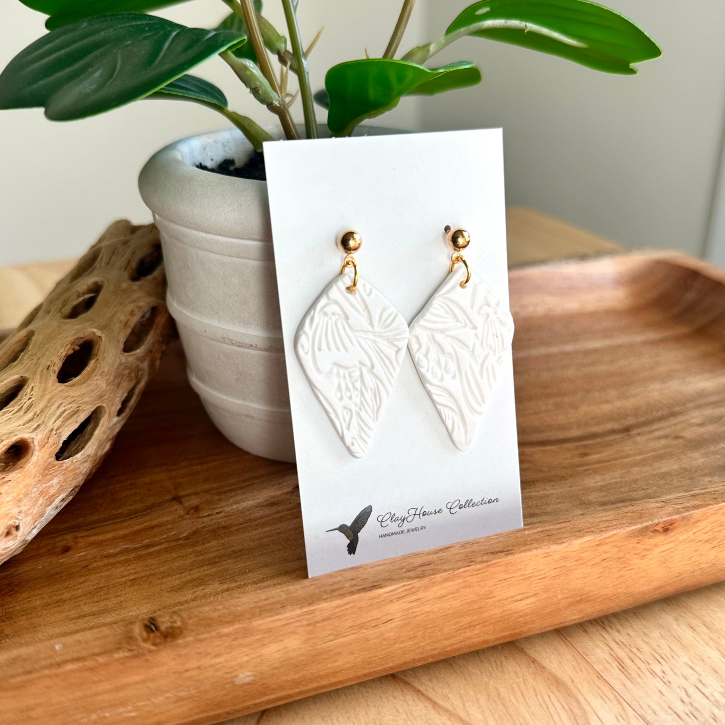 Textured Arrowhead Stud Drop Clay Earrings