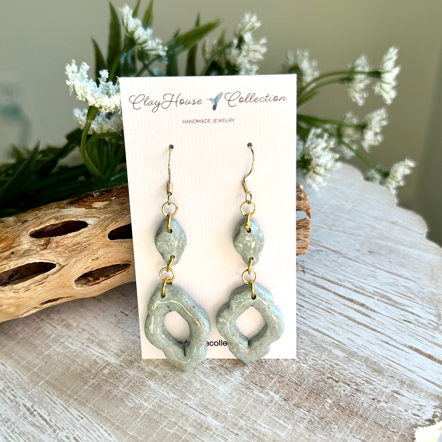 Sage Green Dangle Clay Earrings