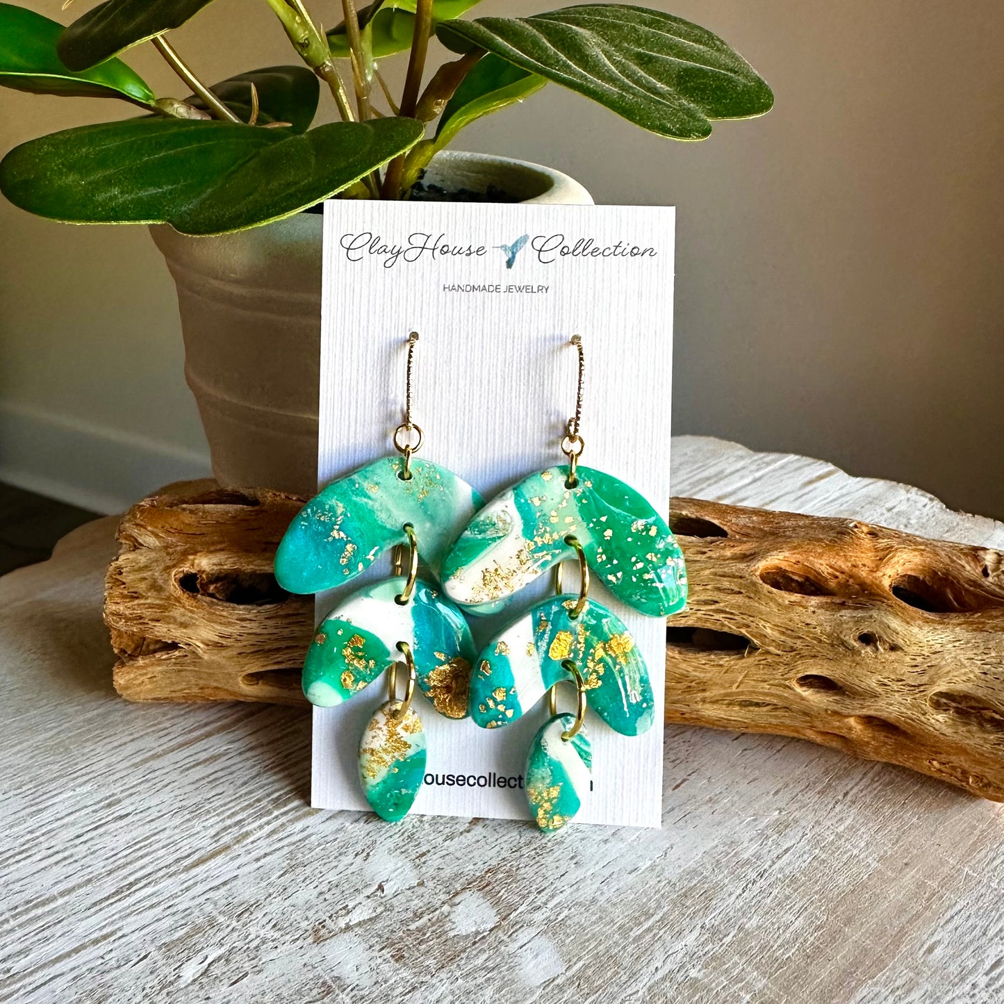 Teal and White Tiered Earrings