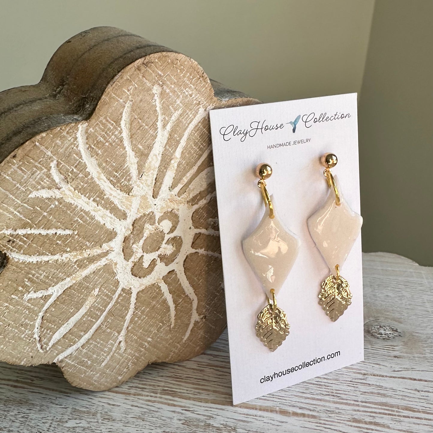 Opal Kite Shaped Feather Clay Earrings