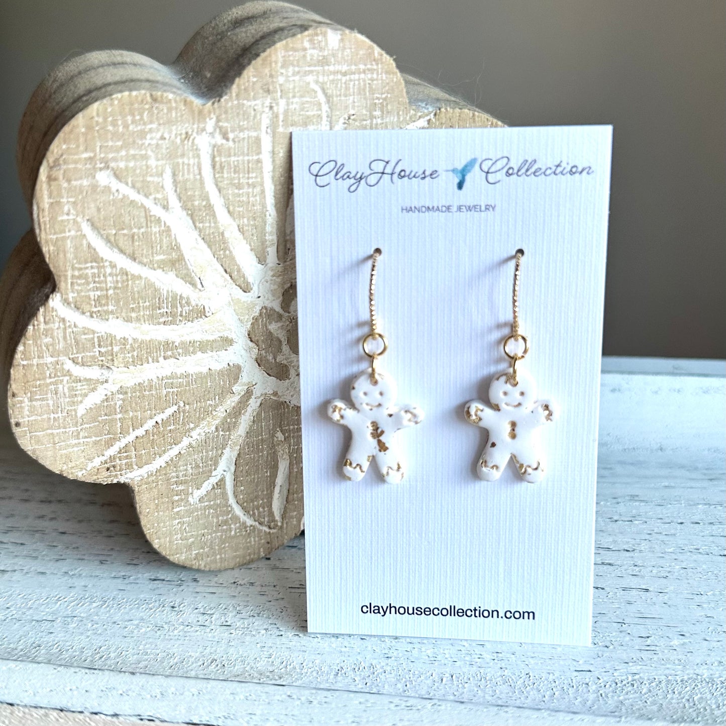 White Gingerbread Man Clay Earrings
