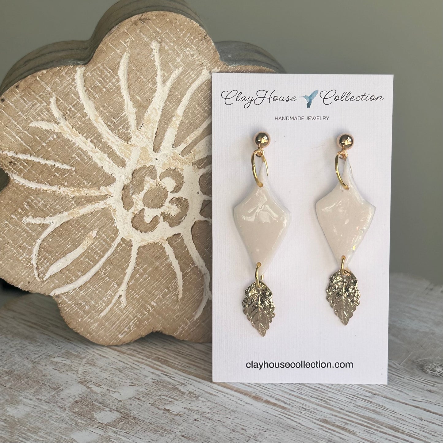 Opal Kite Shaped Feather Clay Earrings