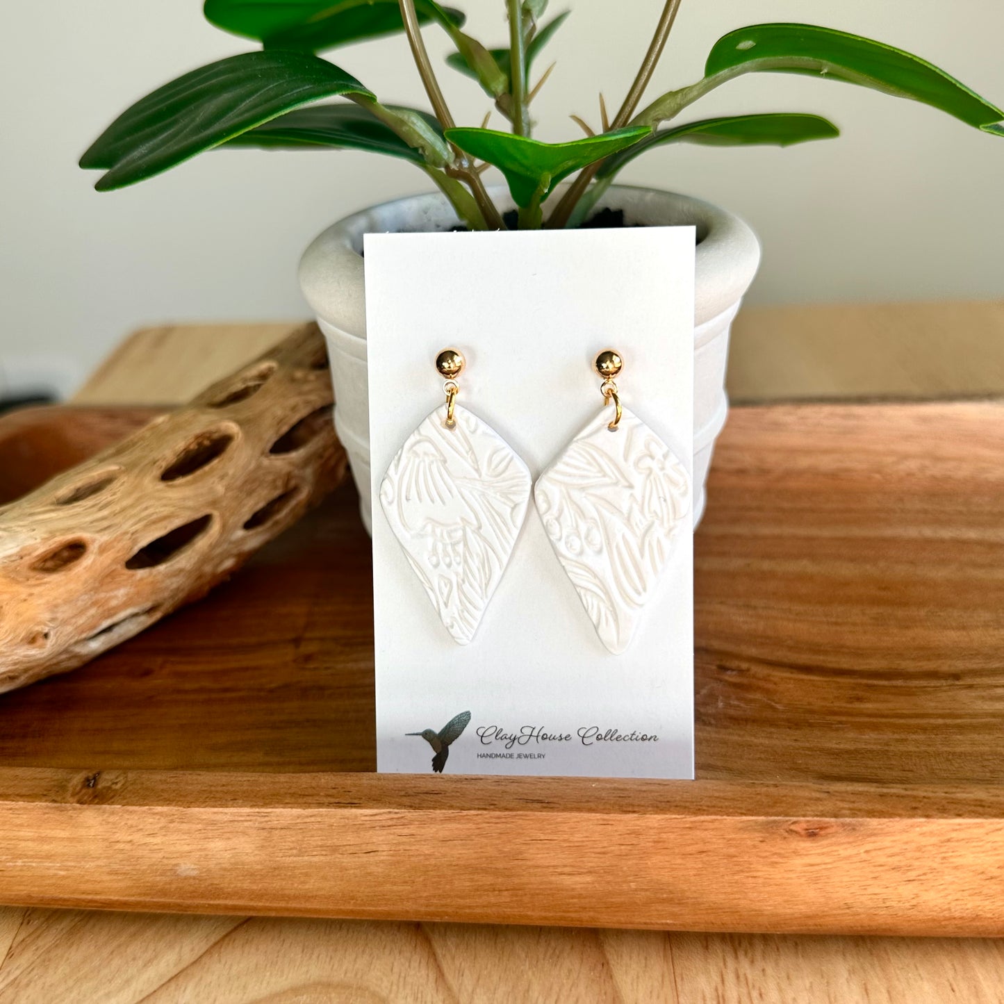 Textured Arrowhead Stud Drop Clay Earrings