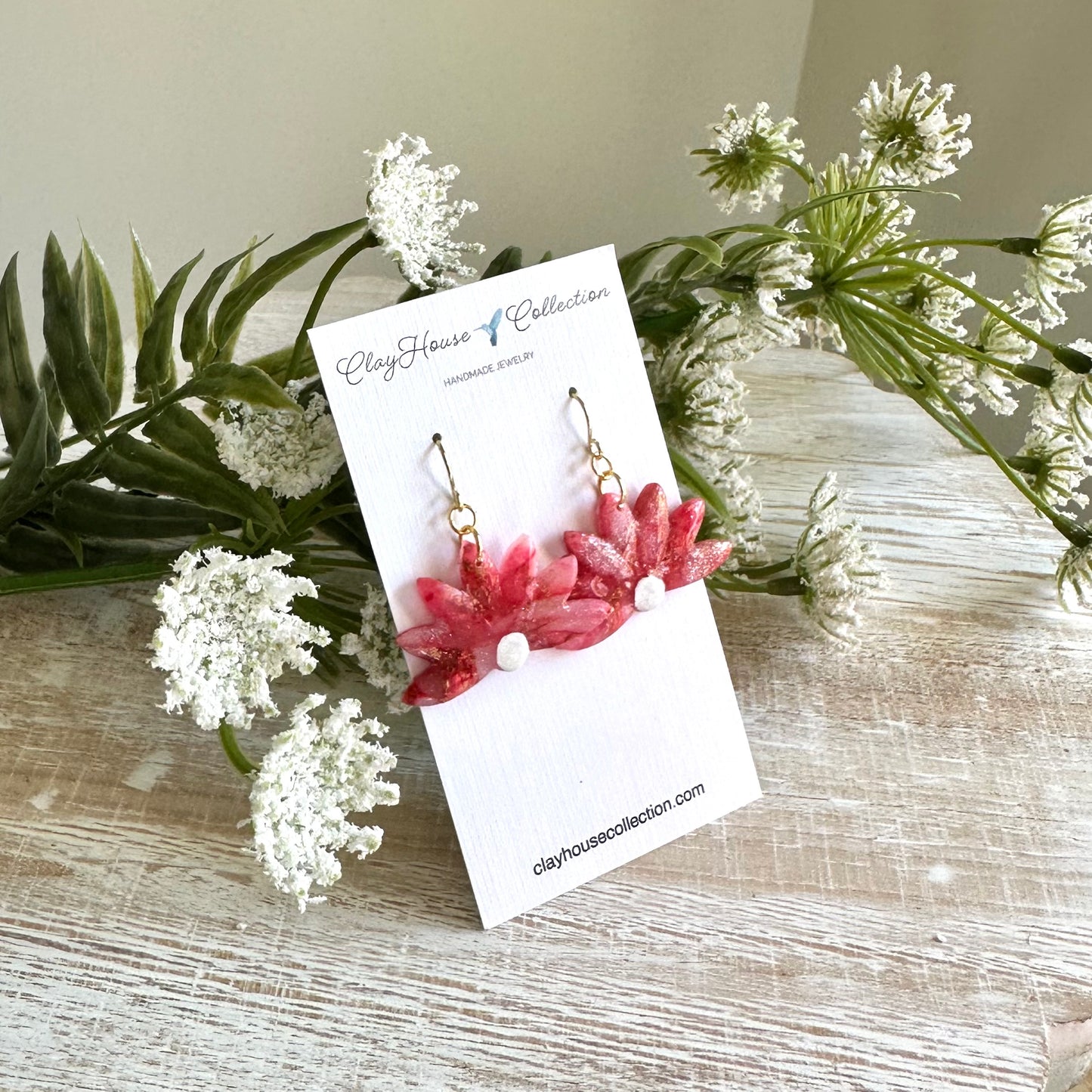 Red Half Daisy Clay Earrings