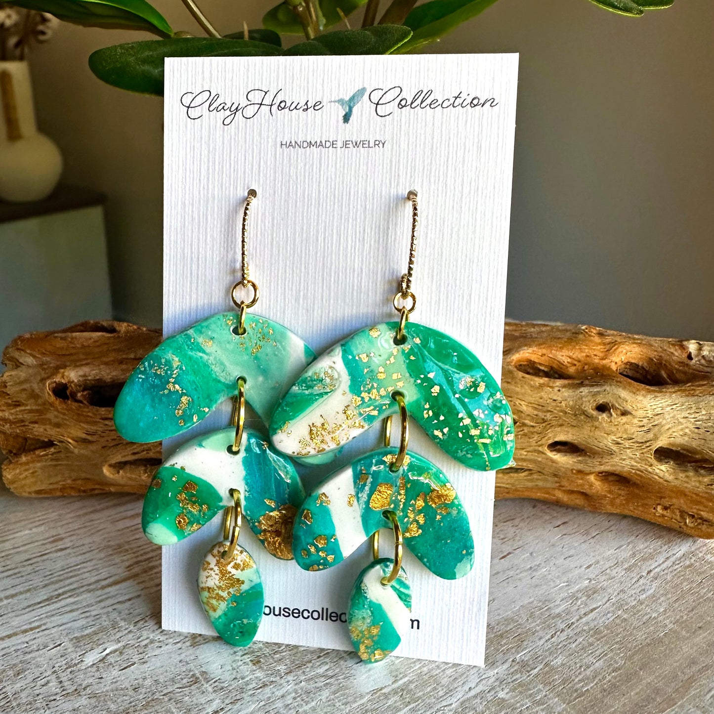 Teal and White Tiered Earrings