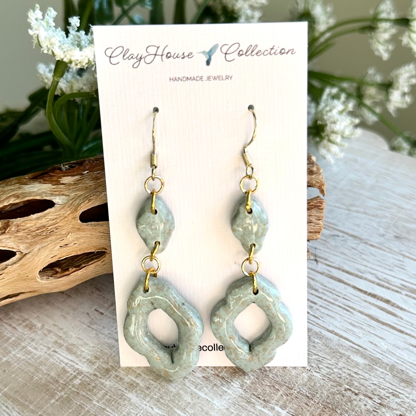 Sage Green Dangle Clay Earrings
